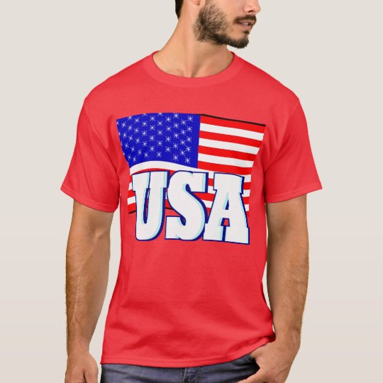 New Men's Red T-shirt Red White & Blue USA Flag