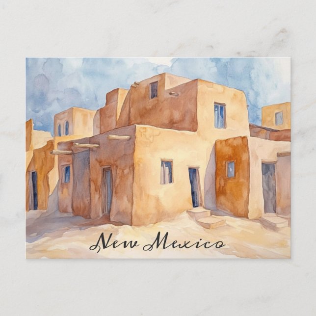 New Mexico Adobe Houses Watercolor Travel Postcard (Front)