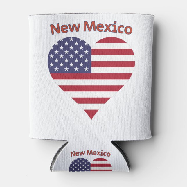 New Mexico American Flag Heart Can Cooler (Front)