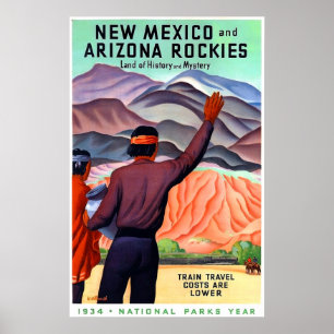 New Mexico and Arizona Rockies, vintage travel Poster