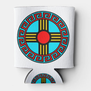 New Mexico and Native Zia Sun God Symbol Can Cooler