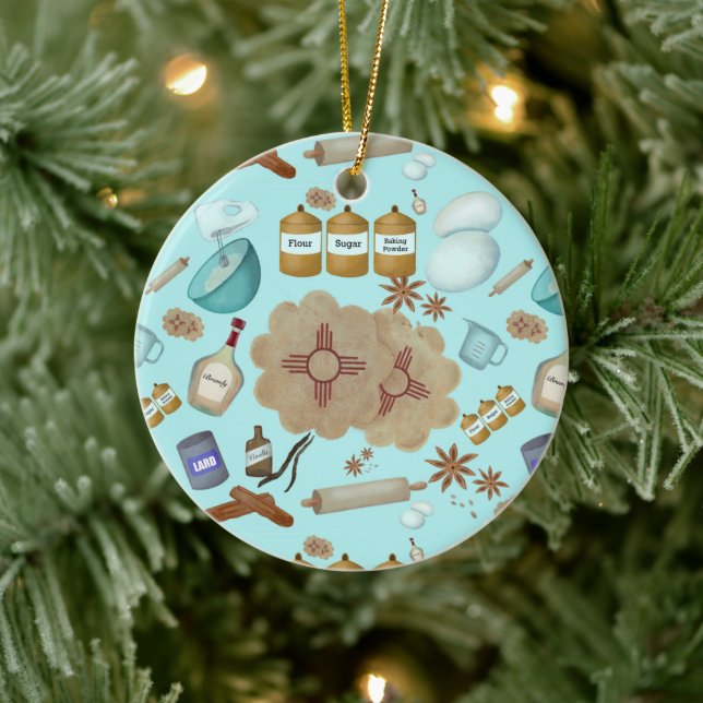 New Mexico Biscochito Cookies Zia Sun Ceramic Ornament (Tree)
