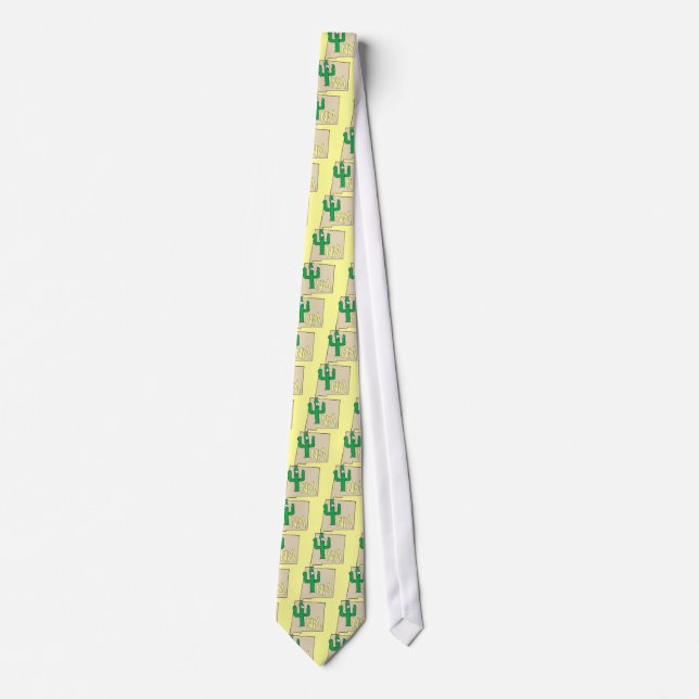 New Mexico Cartoon Map State plant the Cactus Tie (Front)