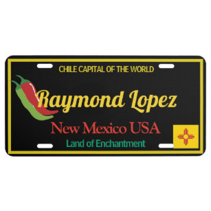 New Mexico Chile Capital & Zia Name Vanity Black License Plate