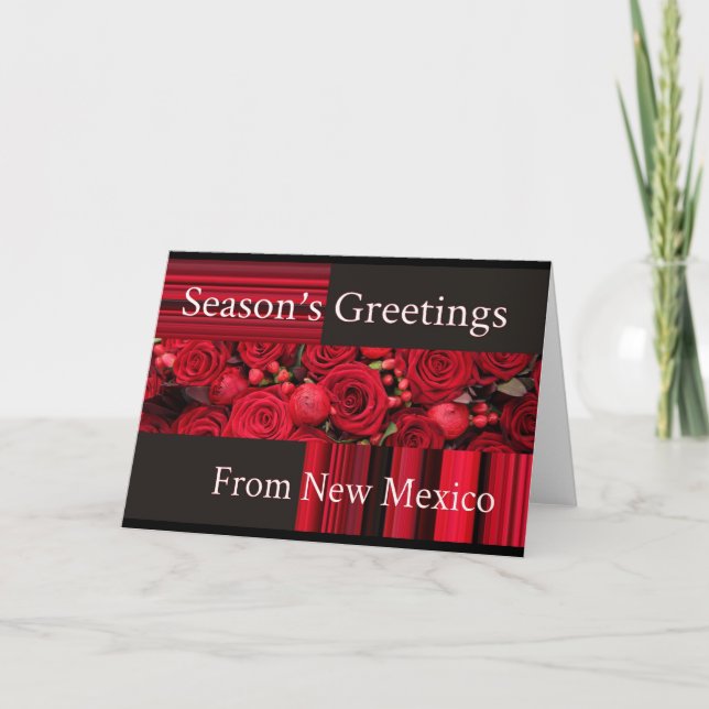 New Mexico Christmas Card with roses (Front)