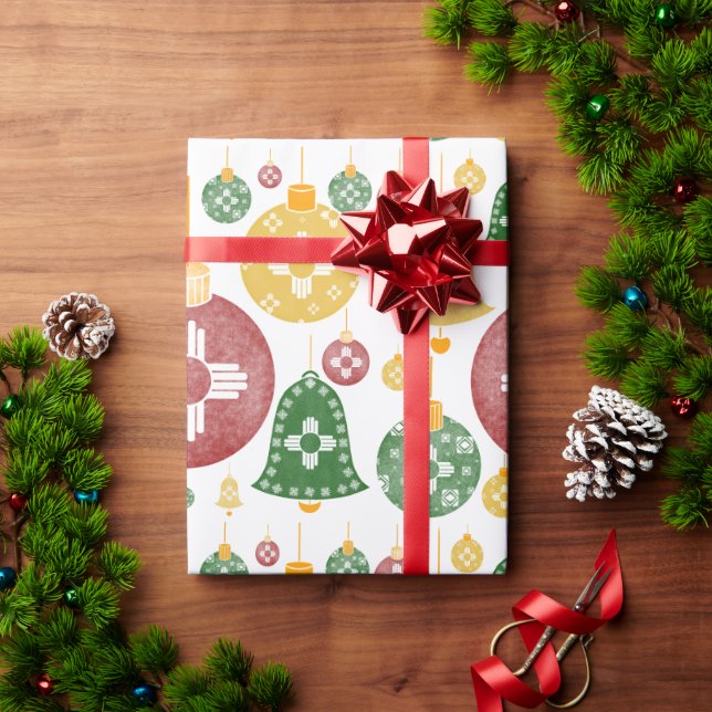 New Mexico Christmas Ornaments Zia Red Green Blue  Wrapping Paper (Holiday Gift)