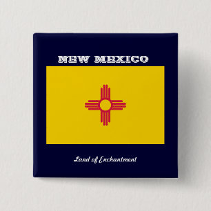 NEW MEXICO FLAG AND SLOGAN 2 INCH SQUARE BUTTON