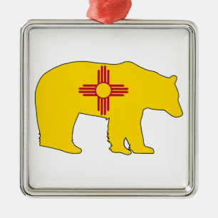 New Mexico Flag Bear Metal Ornament