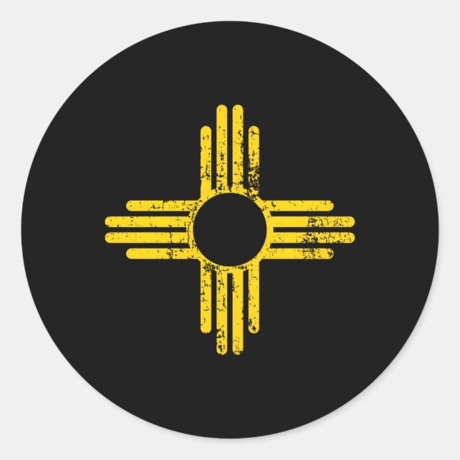 New Mexico Flag Distressed Zia Sun Alone Classic Round Sticker (Front)