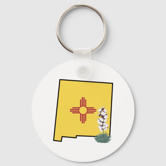 New Mexico Flag with State Flower Yucca Flower Keychain (Front)