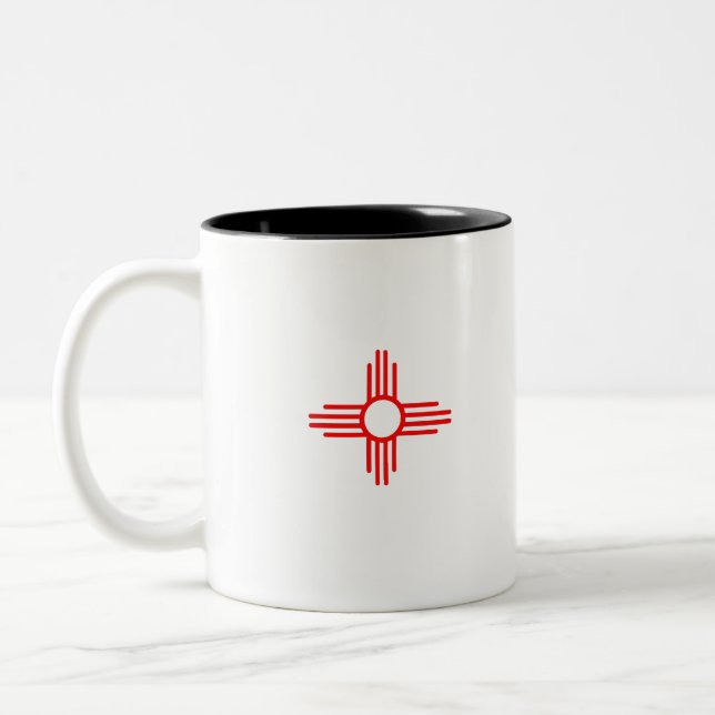 New mexico Flag Zia Sun Symbol Two-Tone Coffee Mug (Left)