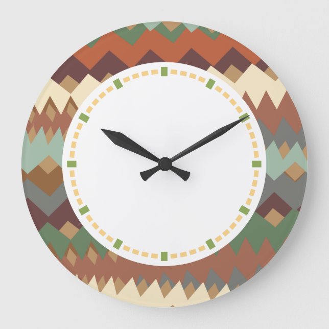 New Mexico Green and Brown ZigZag Camouflage Large Clock (Front)