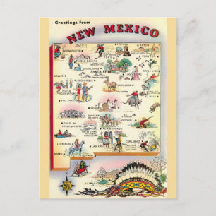 New Mexico  illustrated Map Postcard