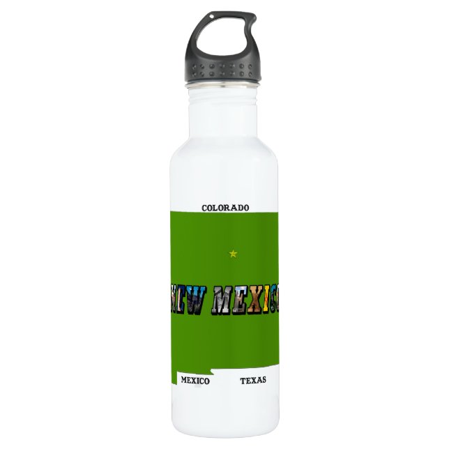 New Mexico Map Outline Photo Text 710 Ml Water Bottle (Front)