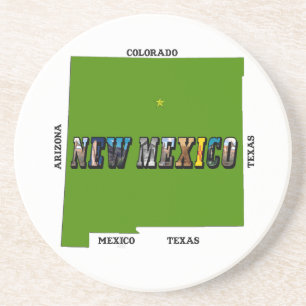 New Mexico Map Outline Photo Text Coaster