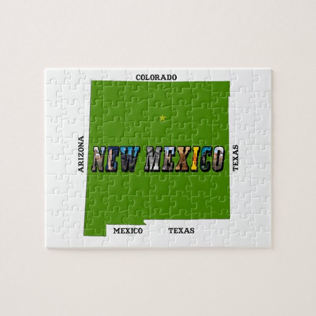 New Mexico Map Outline Photo Text Jigsaw Puzzle (Horizontal)