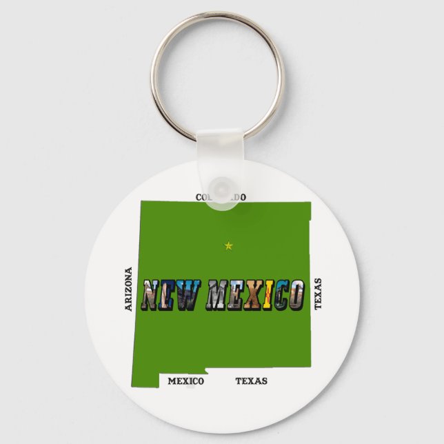 New Mexico Map Outline Photo Text Keychain (Front)