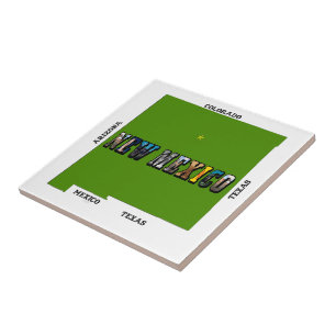 New Mexico Map Outline Photo Text Tile