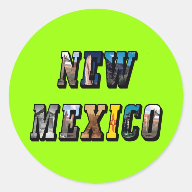 New Mexico Picture Text Classic Round Sticker (Front)