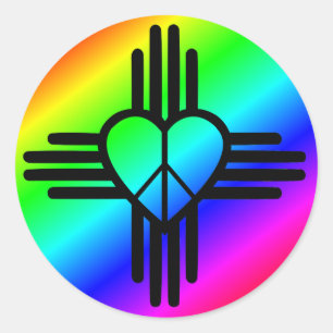 New Mexico Rainbow Zia with peace heart Classic Round Sticker