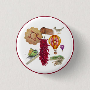 New Mexico Red Chile Pinõn Zia Hot Air Balloon  1 Inch Round Button
