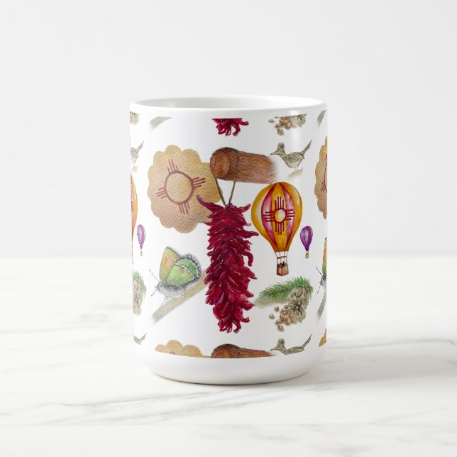 New Mexico Red Chile Pinõn Zia Hot Air Balloon  Coffee Mug (Center)
