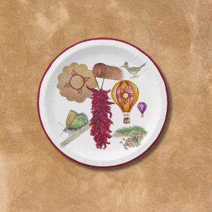 New Mexico Red Chile Pinõn Zia Hot Air Balloon  Paper Plate