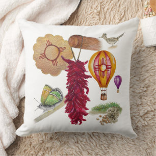 New Mexico Red Chile Pinõn Zia Hot Air Balloon Throw Pillow