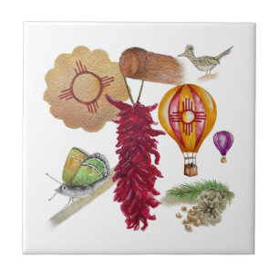 New Mexico Red Chile Pinõn Zia Hot Air Balloon  Tile