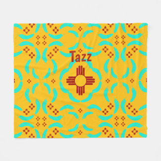 New Mexico Red Zia Turquoise Feathers Fleece Blanket