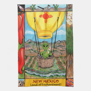 New Mexico Roswell Alien Funny Hot Air Balloon Zia Kitchen Towel