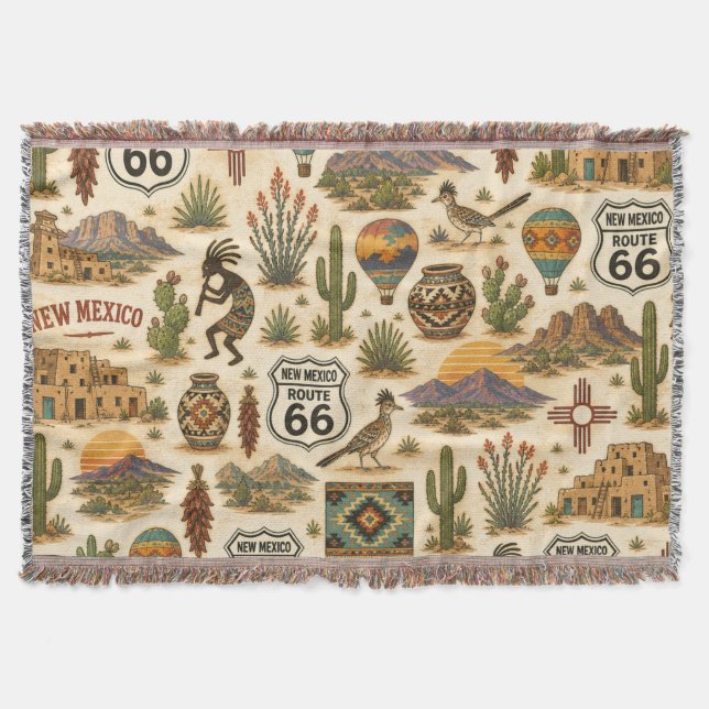 New Mexico Route 66 Desert Drift Throw Blanket (Front)