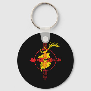 New Mexico State Flag Elk Hunting Zia Symbol Desig Keychain