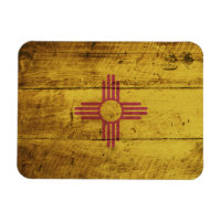 New Mexico State Flag on Old Wood Grain