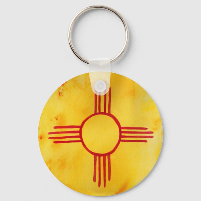 New Mexico State Flag Watercolor Keychain (Front)