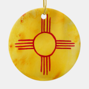 New Mexico State Flag Watercolor Painting Ceramic Ornament