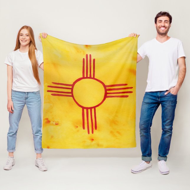 New Mexico State Flag Watercolor Painting (CUSTOM) Fleece Blanket (In Situ)