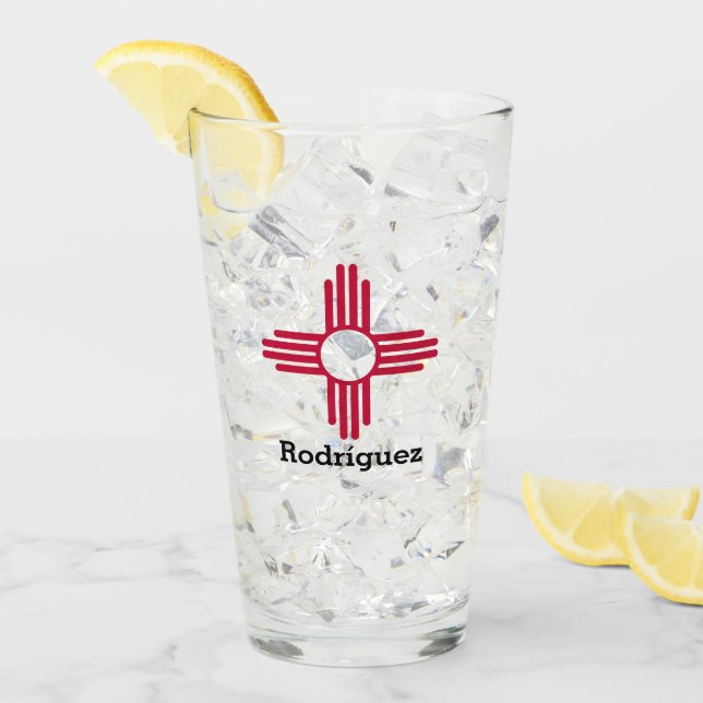 New Mexico State Flag- Zia Sun Personalized Glass (Front Ice)