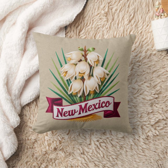 New Mexico State FlowersEmblem Throw Pillow (Blanket)