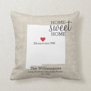 New Mexico State Love Home Sweet Home Custom Map Throw Pillow