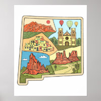 New Mexico State Map Vintage Albuquerque Las Vegas