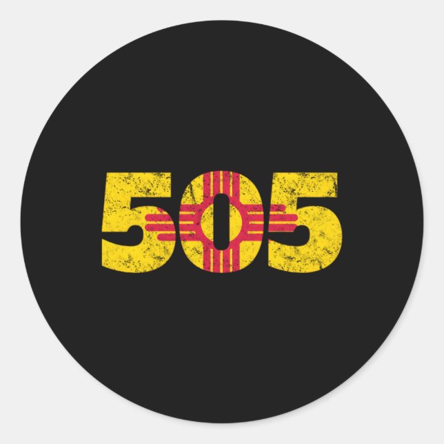 New Mexico Zia 505 Flag Classic Round Sticker (Front)
