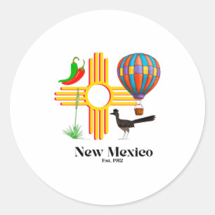New Mexico Zia_ Chiles, Balloon, Roadrunner, Yucca Classic Round Sticker