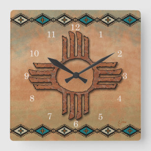 New Mexico Zia (sun) Square Wall Clock