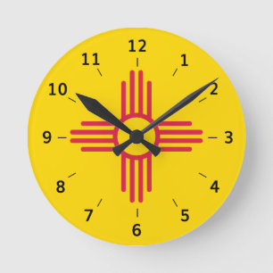 New Mexico Zia Sun symbol Round Clock