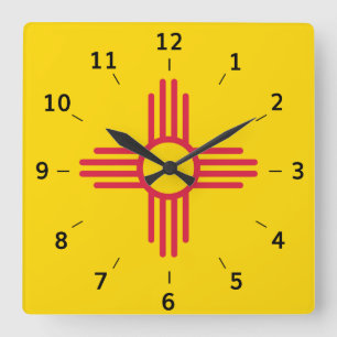 New Mexico Zia Sun symbole Carré Mur Horloge