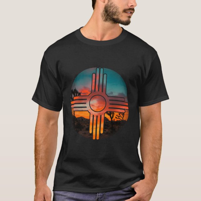 New Mexico Zia Symbol And Landscape T-Shirt (Front)