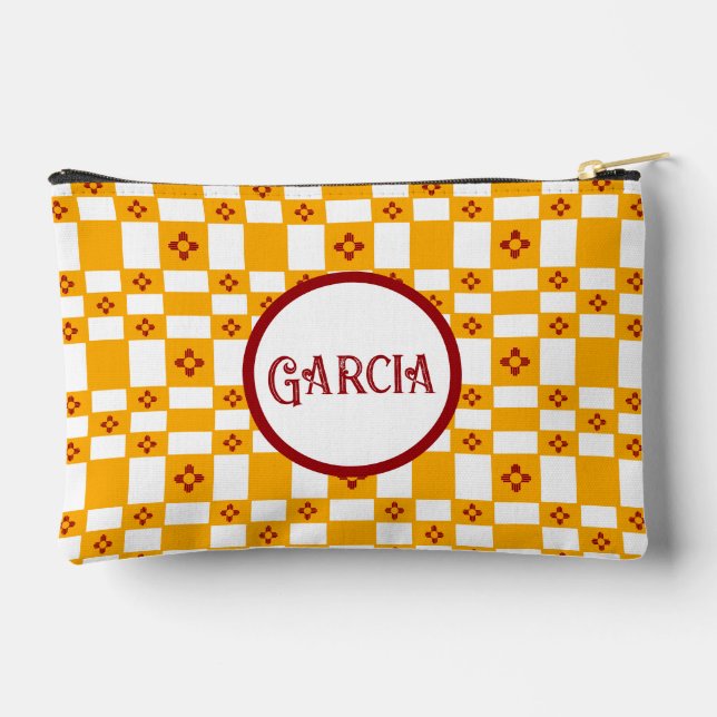 New Mexico Zia Yellow Red White Squares Accessory Pouch (Back)