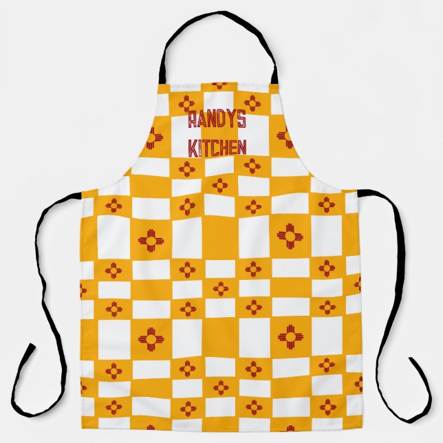 New Mexico Zia Yellow Red White Squares Apron (Front)
