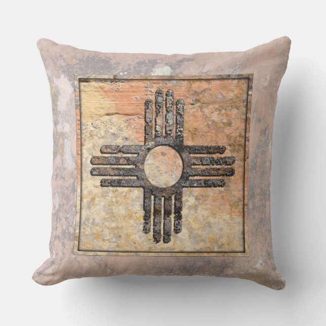 New Mexico's Zia Sun Symbol Throw Pillow (Front)